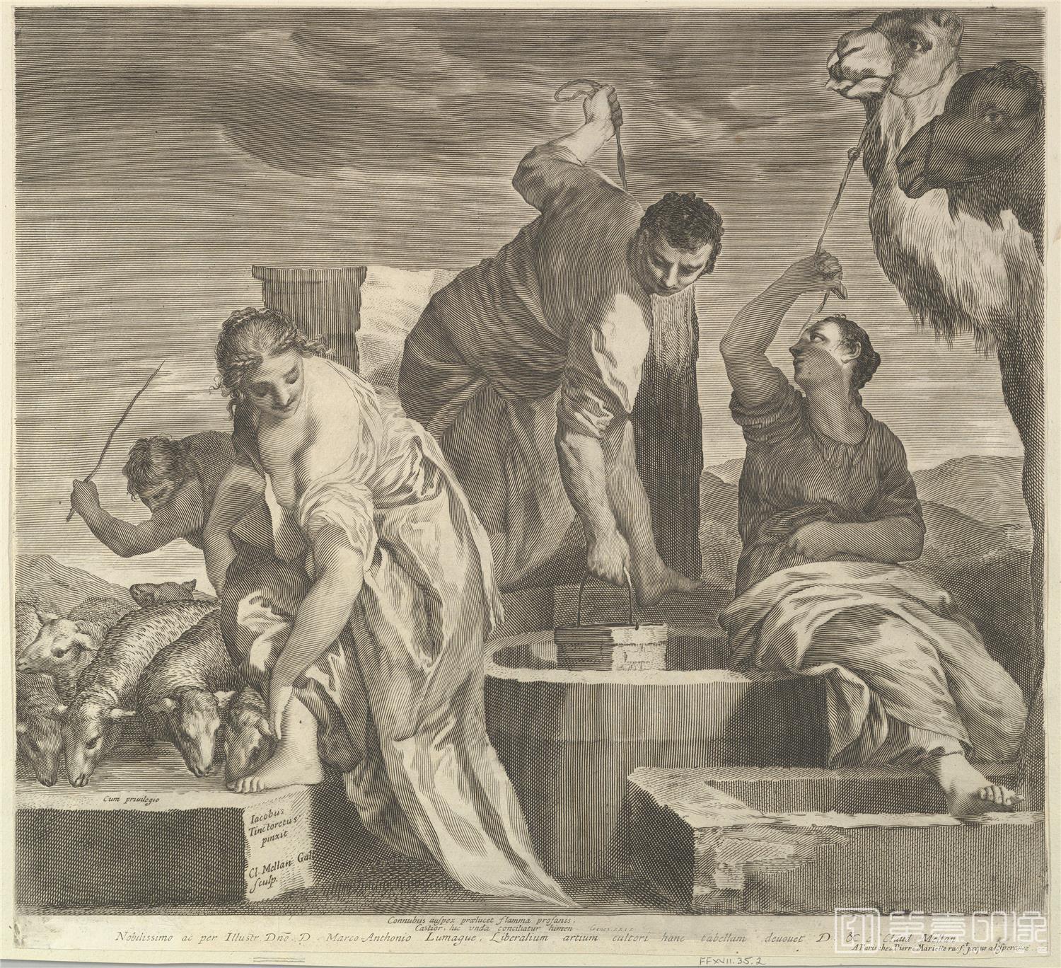 素描-美国纽约大都会美术馆素描藏画-Claude MellanJacob Draws Water for Rachel's Animals 2-0487